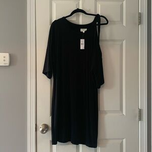 NWT Lou & Grey one shoulder cut out causal black knit dress